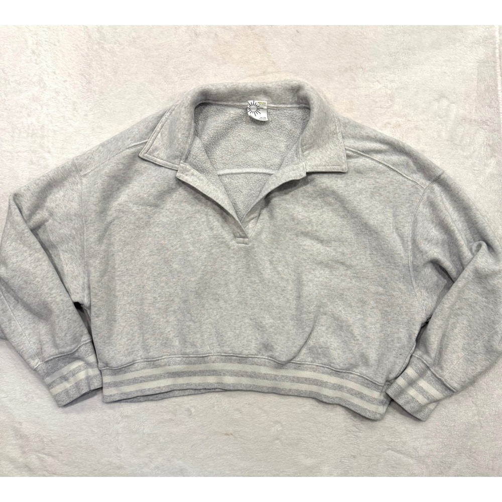 Offline by Aerie Gray Cropped Collared Sweatshirt Pullover XL Trim V-Neck